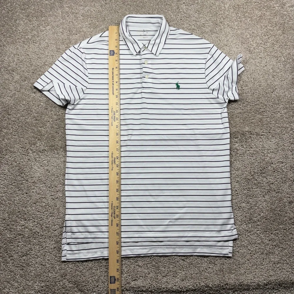 Polo Ralph Lauren Mens Medium White Navy Striped Performance Golf Polo Shirt